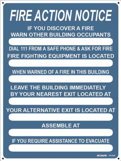 FIRE ACTION SIGN (NO ALARM) 225 X 300 PVC