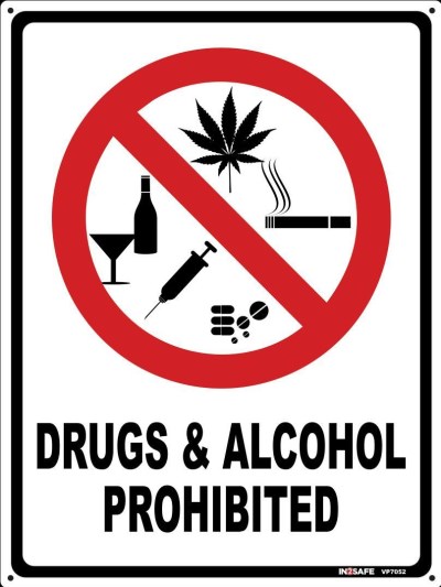 DRUGS & ALCOHOL PROHIBITED 225 X 300 PVC