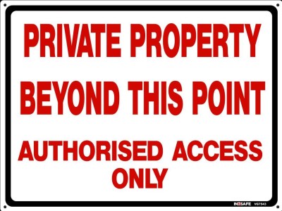 PRIVATE PROPERTY BEYOND THIS POINT SIGN 400 X 300 ACM