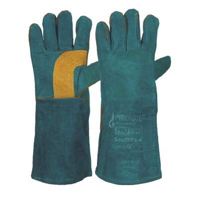 LEATHER WELDER GREEN GOLD LEFTIES GLOVES