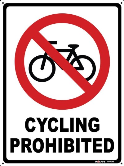 CYCLING PROHIBITED SIGN 225 X 300 PVC