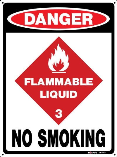 DANGER FLAMMABLE LIQUID 3 NO SMOKING SIGN 225 X 300 PVC