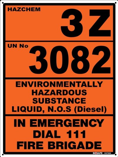 DIESEL UN3082 3Z STORAGE SIGN 300 X 400 PVC