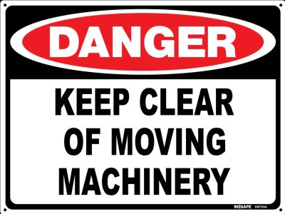 DANGER KEEP CLEAR OF MOVING MACHINERY SIGN 300 X 225 PVC