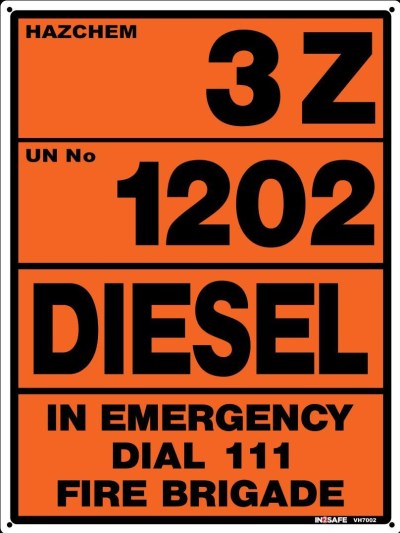 DIESEL UN1202 3Z STORAGE SIGN 225 X 300 PVC