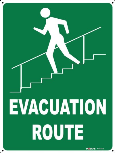 EVACUATION ROUTE STAIRS LEFT SIGN 225 X 300 PVC