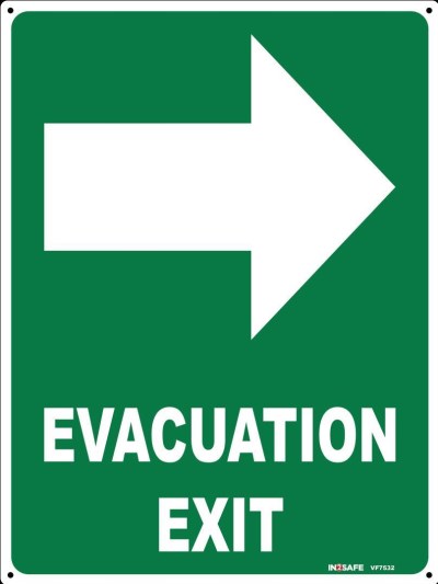 EVACUATION EXIT RIGHT SIGN 225 X 300 PVC