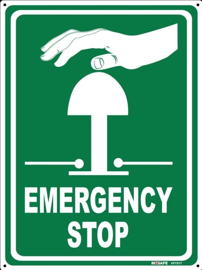 EMERGENCY STOP SIGN 225 X 300 PVC