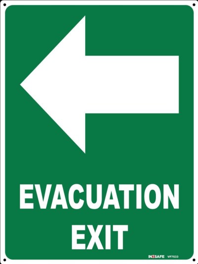 EVACUATION EXIT LEFT SIGN 225 X 300 PVC