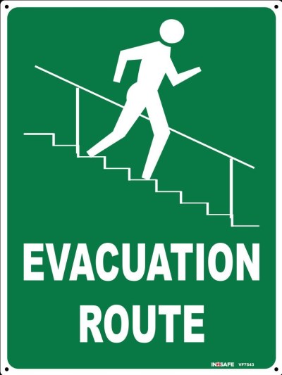 EVACUATION ROUTE STAIRS RIGHT SIGN 225 X 300 PVC