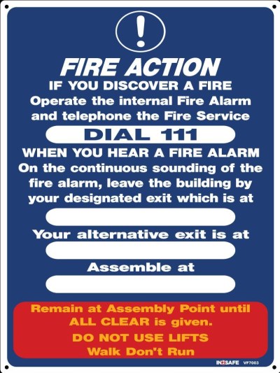 FIRE ACTION SIGN (WITH ALARM) 225 X 300 PVC