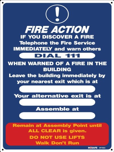 FIRE ACTION SIGN (NO ALARM) 300 X 400 PVC