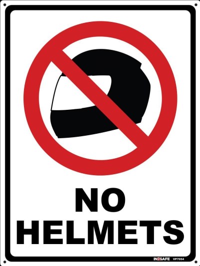 NO HELMETS SIGN 225 X 300 PVC