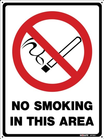 NO SMOKING IN THIS AREA SIGN 225 X 300 PVC