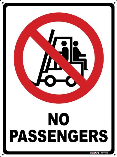 NO PASSENGERS FORKLIFT SIGN PVC 225 X 300 PVC