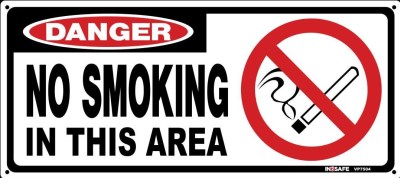 DANGER NO SMOKING IN THIS AREA SIGN 450 X 200 PVC