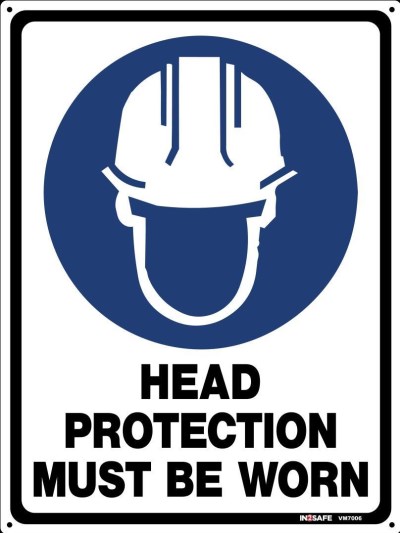 HEAD PROTECTION MUST BE WORN SIGN 225 X 300 PVC