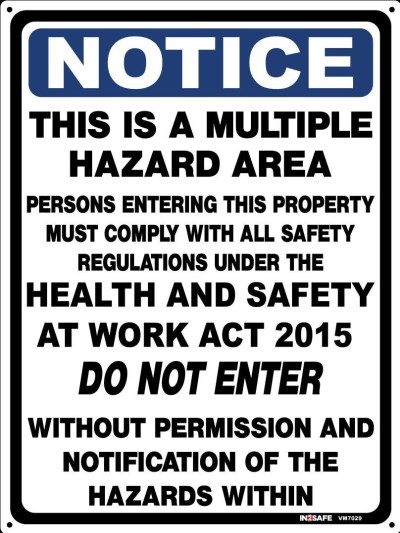 NOTICE THIS IS A MULTIPLE HAZARD AREA SIGN 225 X 300 PVC