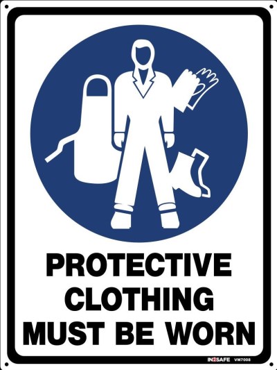 PROTECTIVE CLOTHING MUST BE WORN SIGN 225 X 300 PVC