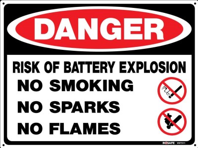 DANGER RISK OF BATTERY EXPLOSION SIGN 300 X 225 PVC