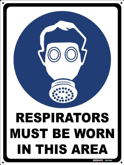 RESPIRATORS MUST BE WORN IN THIS AREA SIGN 225 X 300 PVC