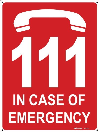 IN CASE OF EMERGENCY DIAL 111 SIGN 225 X 300 PVC