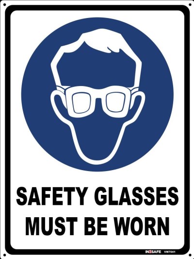 SAFETY GLASSES MUST BE WORN SIGN 225 X 300 PVC