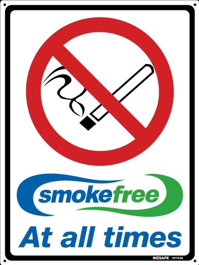 SMOKEFREE AT ALL TIMES SIGN 225 X 300 PVC