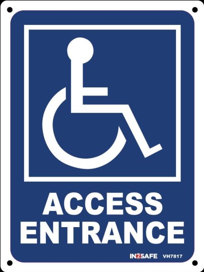 WHEELCHAIR ACCESS ENTRANCE SIGN 200 X 150 PVC