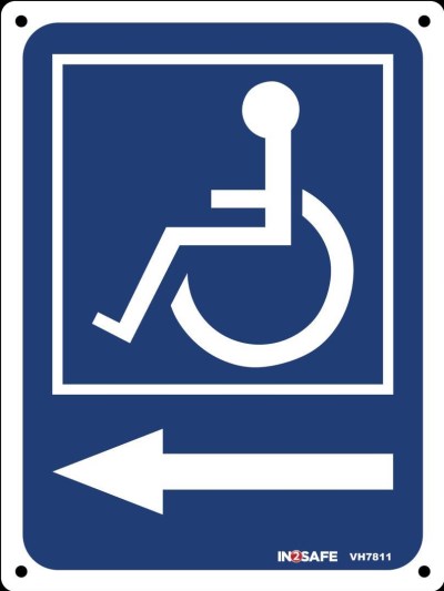 WHEELCHAIR WITH ARROW TO LEFT SIGN 225 X 300 PVC