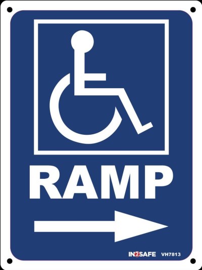 WHEELCHAIR RAMP WITH ARROW TO RIGHT SIGN 225 X 300 PVC