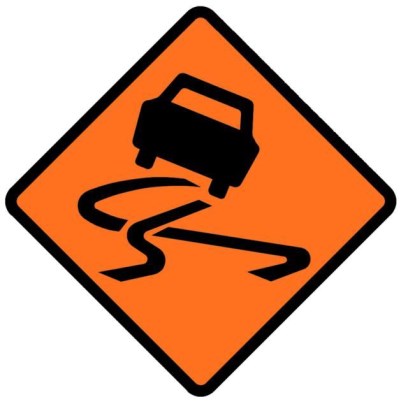 ROAD SIGN SLIPPERY SURFACE (CAR SKIDDING)