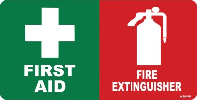 FIRE EXTINGUISHER FIRSTAID SIGN LABEL 150 X 75 SAV