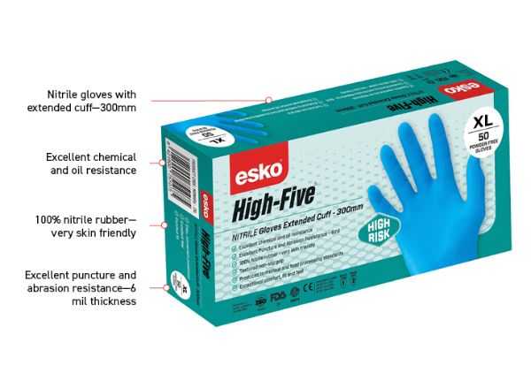 Picture of HIGH FIVE NITRILE GLOVES BOX - 6MIL W EXTENDED CUFF