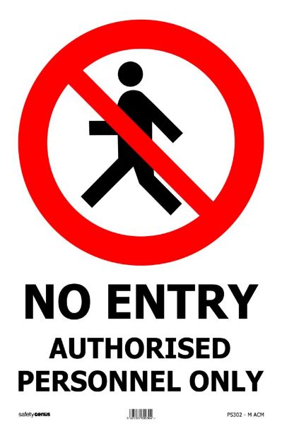 Picture of NO ENTRY AUTHORISED PERSONNEL ONLY SIGN 240X340 ACM