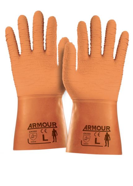 Picture of ORANGE CRINKLE LATEX GAUNTLET 35CM GLOVES