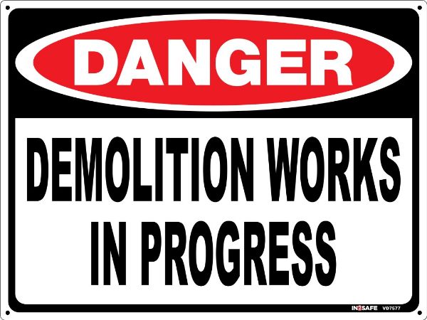 Picture of DANGER DEMOLITION WORKS IN PROGRESS SIGN 300 X 225 PVC